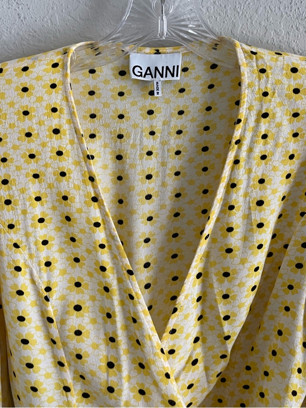 Ganni Yellow Floral Wrap Peplum Blouse - Picture 4 of 14